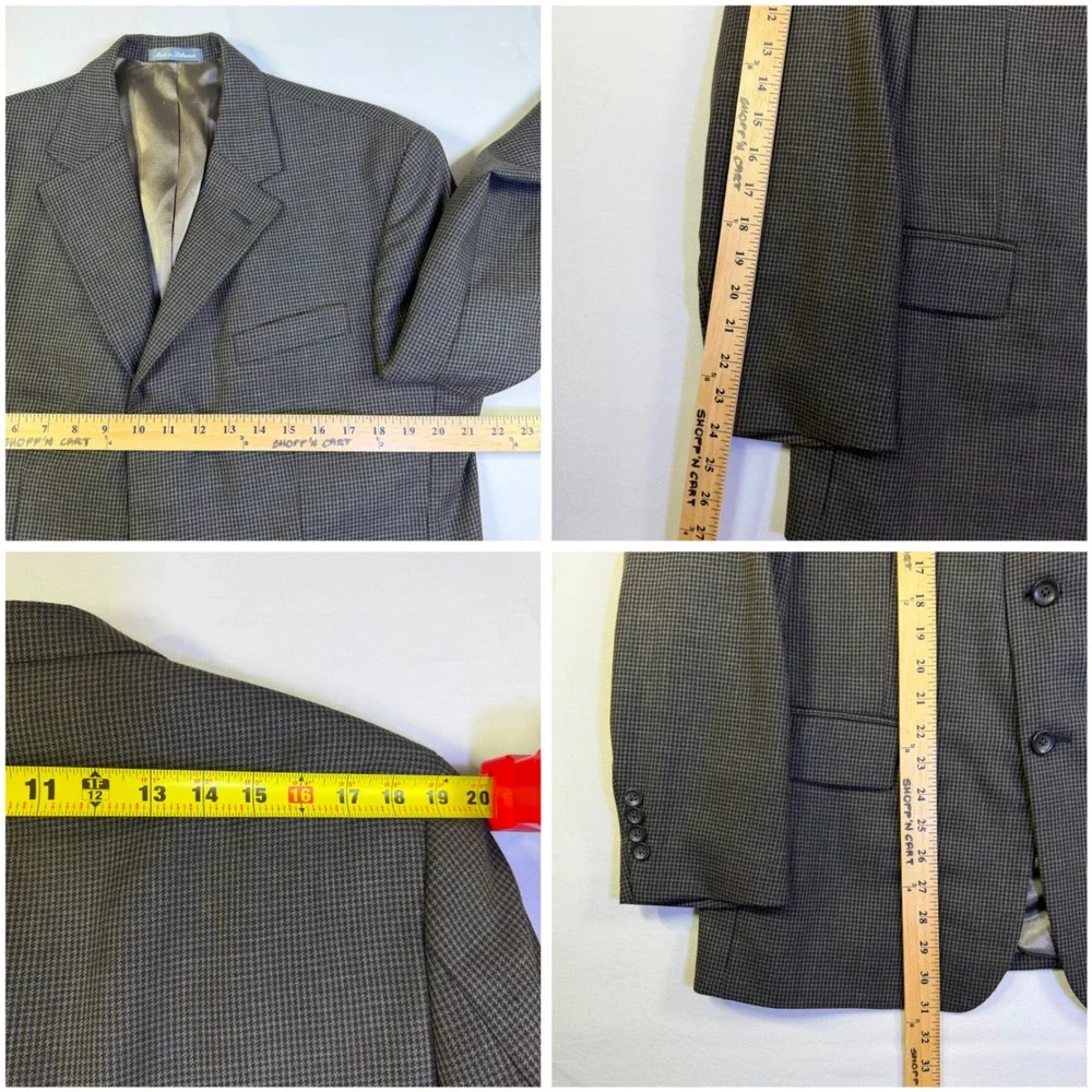 Oscar de la Renta 42R Sport Coat Blazer Brown Micro Houndstooth‎ Wool Cashmere